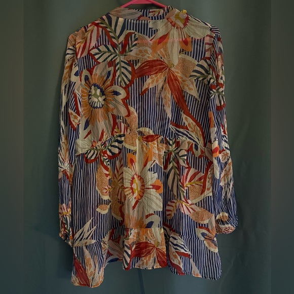 Soft Surroundings Tory Tunic – Floral Stripe Crinkle Chiffon Blouse (Size PL) - Picture 5 of 7